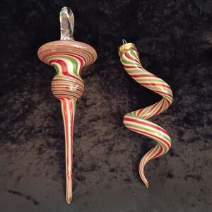 Festive Swirl Glass Ornaments - Red, Green, and White. Set of 2.
